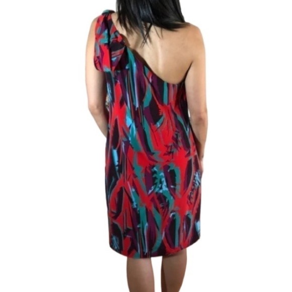 Bcbgmaxazria one shoulder coral passion midi dress 100% silk Size 4 - Picture 8 of 17